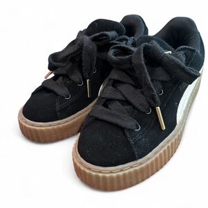 Puma x Fenty Women's Black Sneakers with White Stripe and Tan Sole